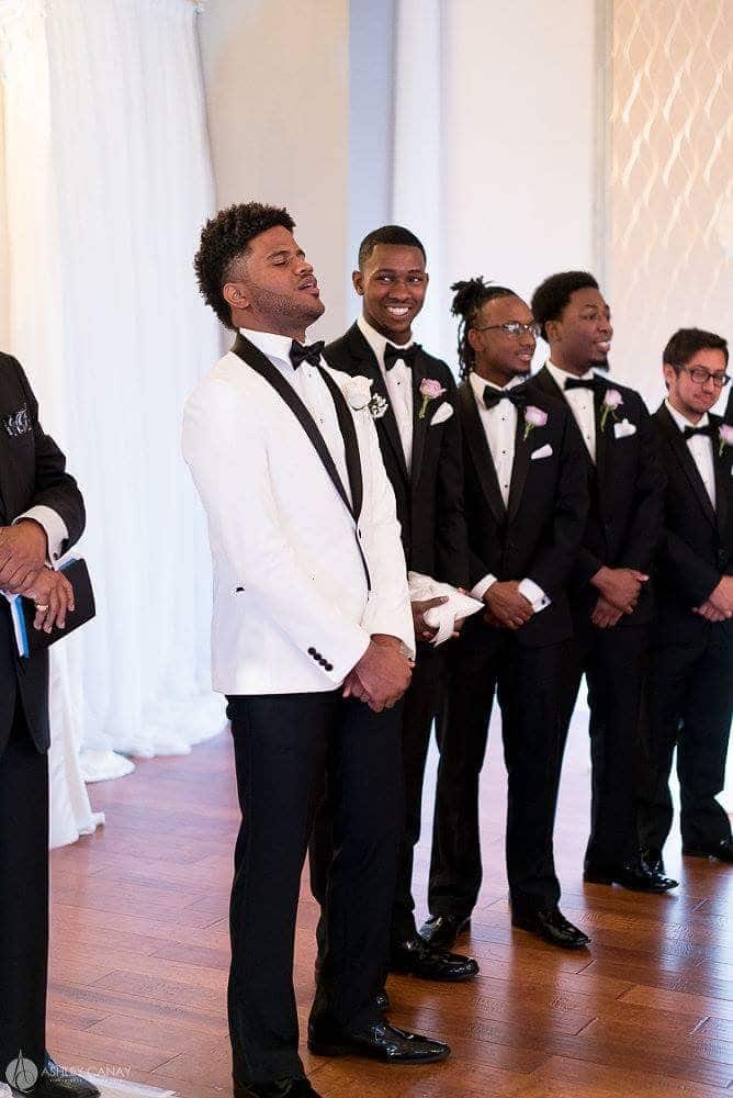 Excited groom see bride for the first time